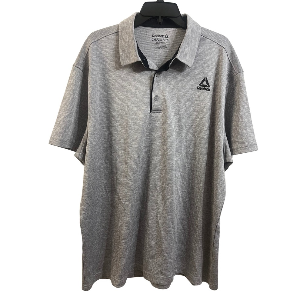 Reebok Mens Performance Polo Shirt Gray Heather Short Sleeve Logo Size 2XL